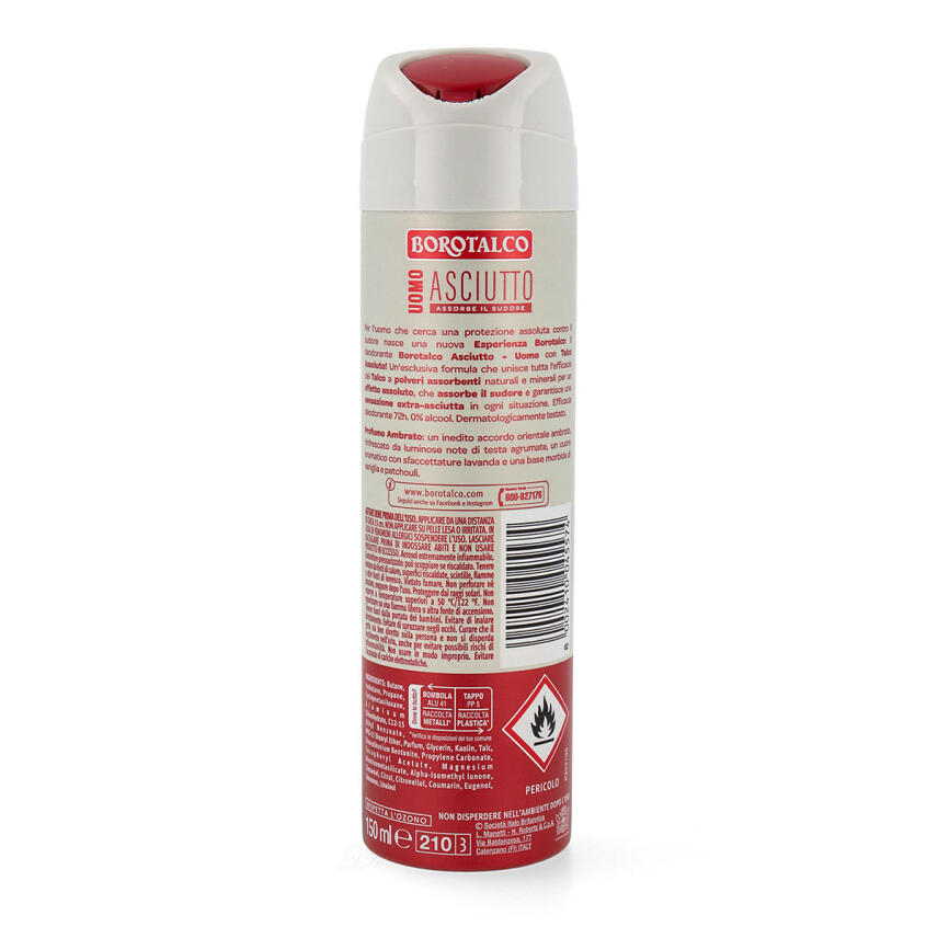 Borotalco Deo Asciutto Uomo Profumo di Ambrato 150 ml