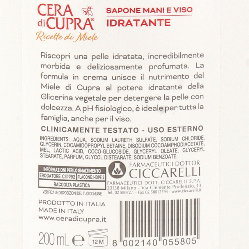 Cera di Cupra Fl&uuml;ssigseife Honig &amp; Glicerin 200 ml