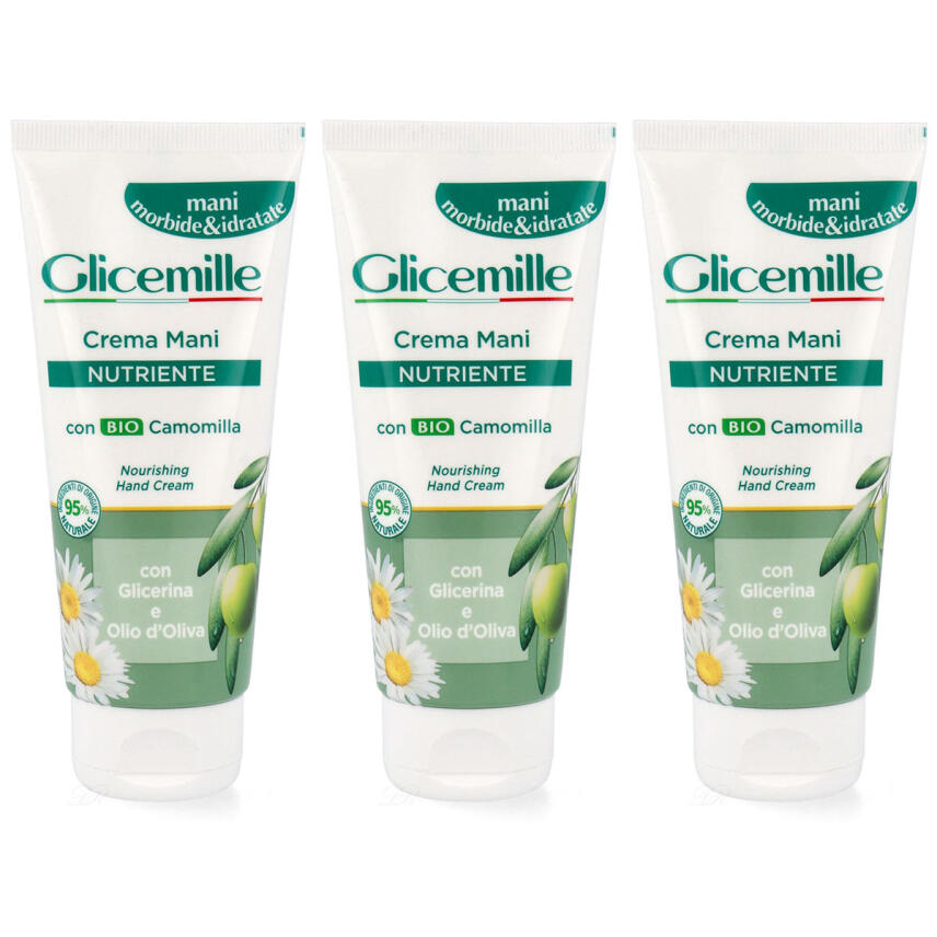 Glicemille Nutritive Handcreme mit Bio Kamille Glicerin und Oliven&ouml;l Tube 3x 100 ml