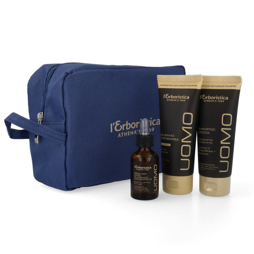 LErboristica di Athenas Uomo Geschenkset mit Anti Falten Hyaluron Serum, After Shave Balsam &amp; Duschgel