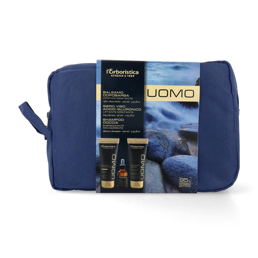 LErboristica di Athenas Uomo Geschenkset mit Anti Falten Hyaluron Serum, After Shave Balsam &amp; Duschgel