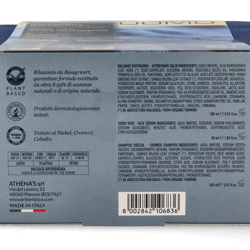 LErboristica di Athenas Uomo Geschenkset mit Anti Falten Hyaluron Serum, After Shave Balsam &amp; Duschgel