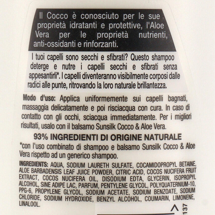 Sunsilk Shampoo Ricarica Naturale Kokos &amp; Aloe Vera f&uuml;r trockenes Haar 250 ml