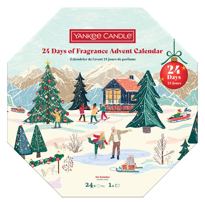 Yankee Candle Adventskalender Kranz mit 24 Teelichtern &amp; 1 Teelichthalter