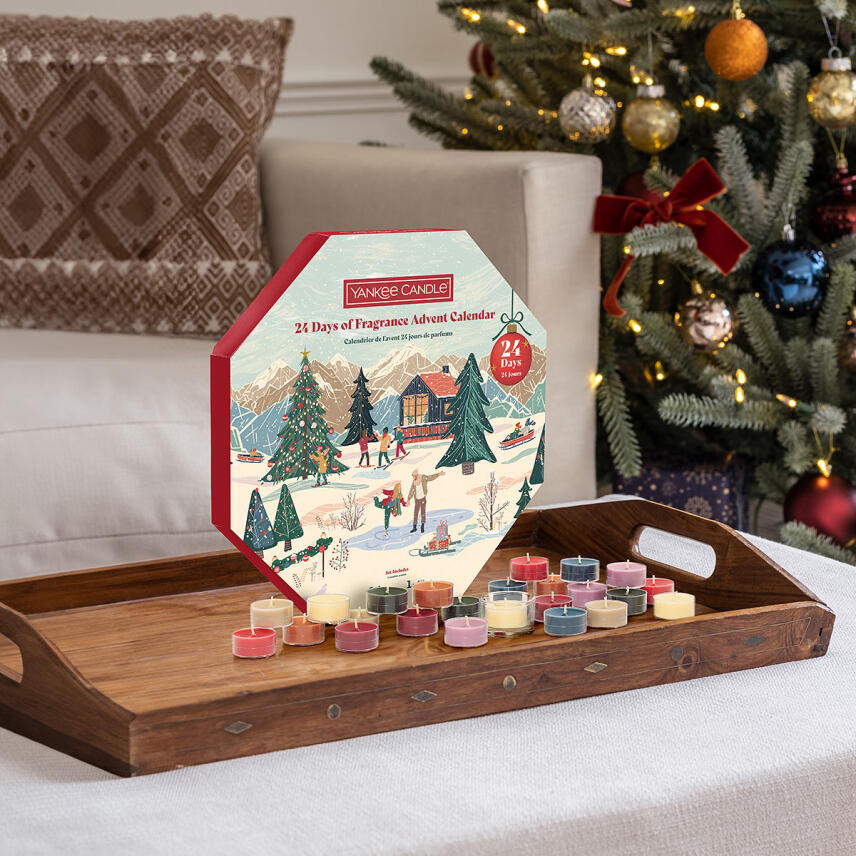 Yankee Candle Adventskalender Kranz mit 24 Teelichtern &amp; 1 Teelichthalter