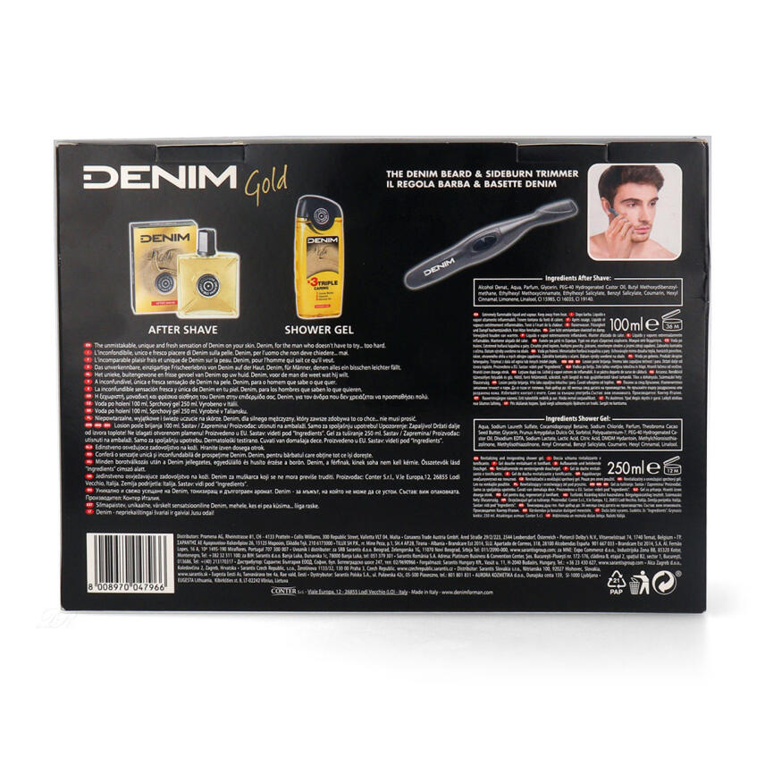 DENIM Gold Geschenk Set After Shave, Duschgel &amp; Trimmer