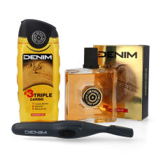 DENIM Gold Geschenk Set After Shave, Duschgel &amp; Trimmer