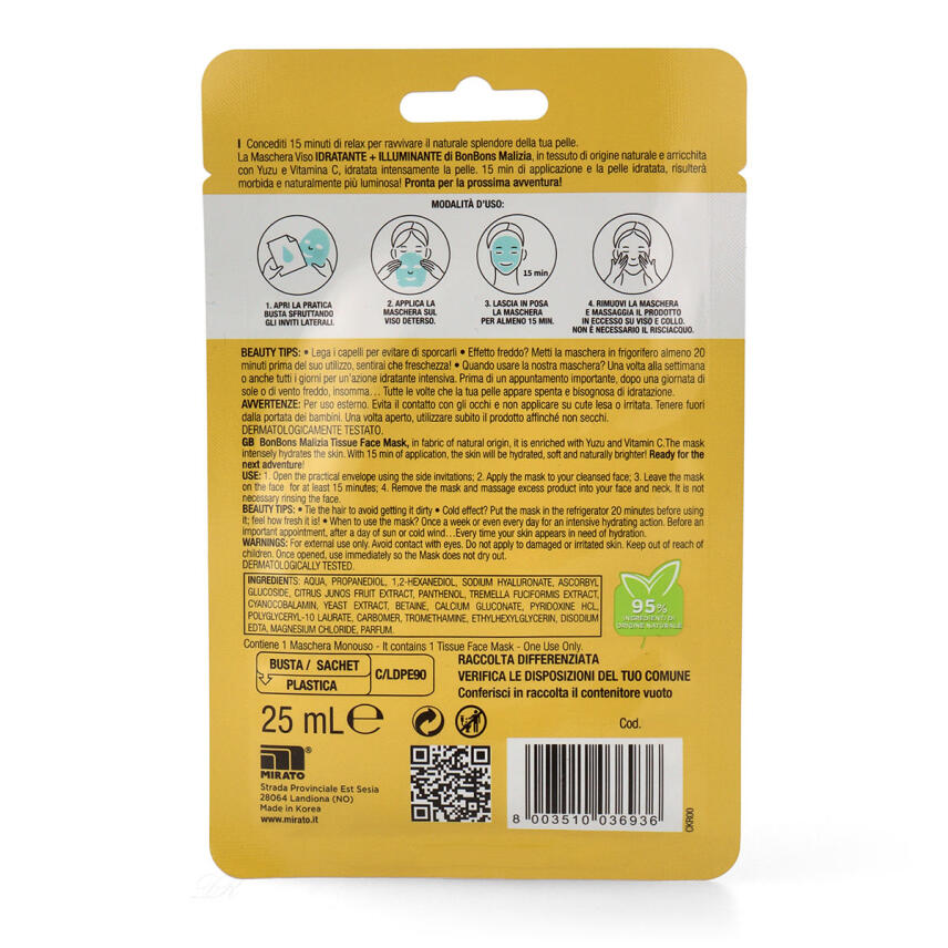 Malizia Bonbons Tuchmaske Shining bright mit Yuzu und Vitamin C 25 ml