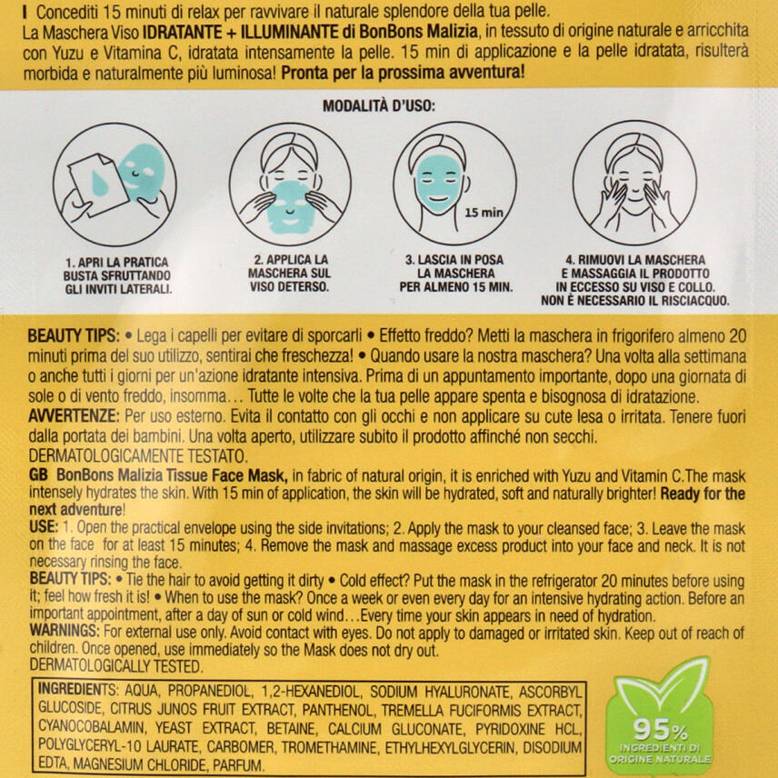 Malizia Bonbons Tuchmaske Shining bright mit Yuzu und Vitamin C 25 ml