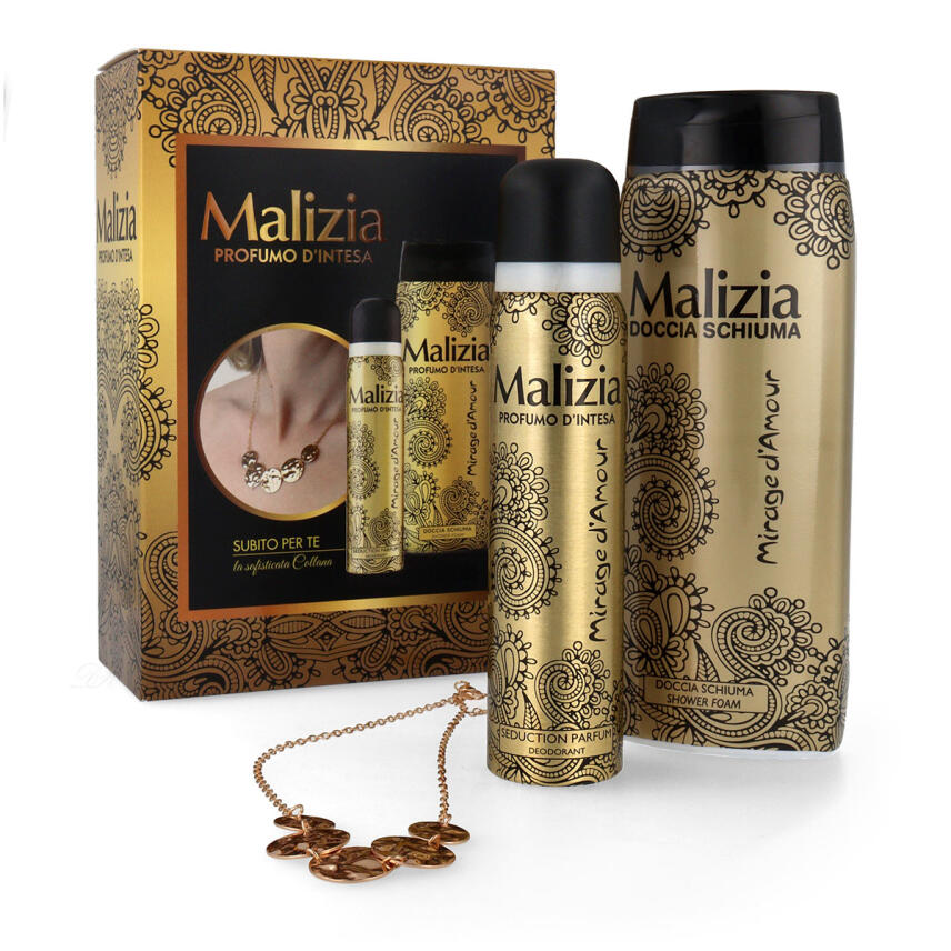 Malizia Donna Geschenkset Mirage dAmour Deodorant 100 ml, Duschgel  300 ml &amp; Halskette