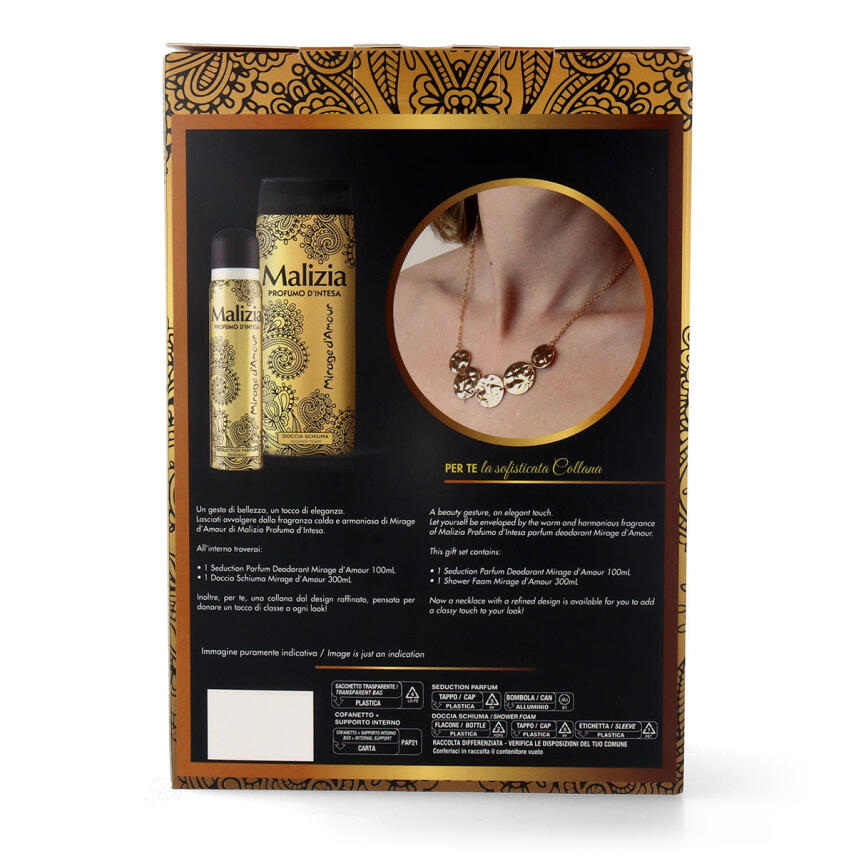 Malizia Donna Geschenkset Mirage dAmour Deodorant 100 ml, Duschgel  300 ml &amp; Halskette