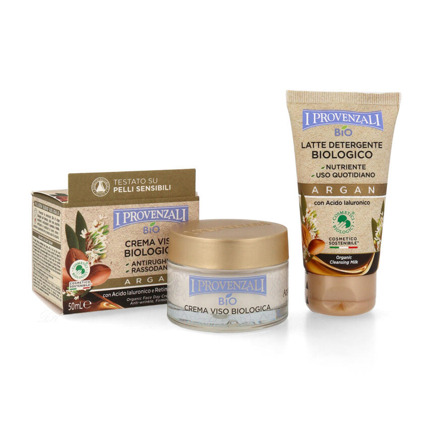 I Provenzali Geschenkset Bio Gesichtscreme Argan 50 ml &amp; Reinigungsmilch 75 ml