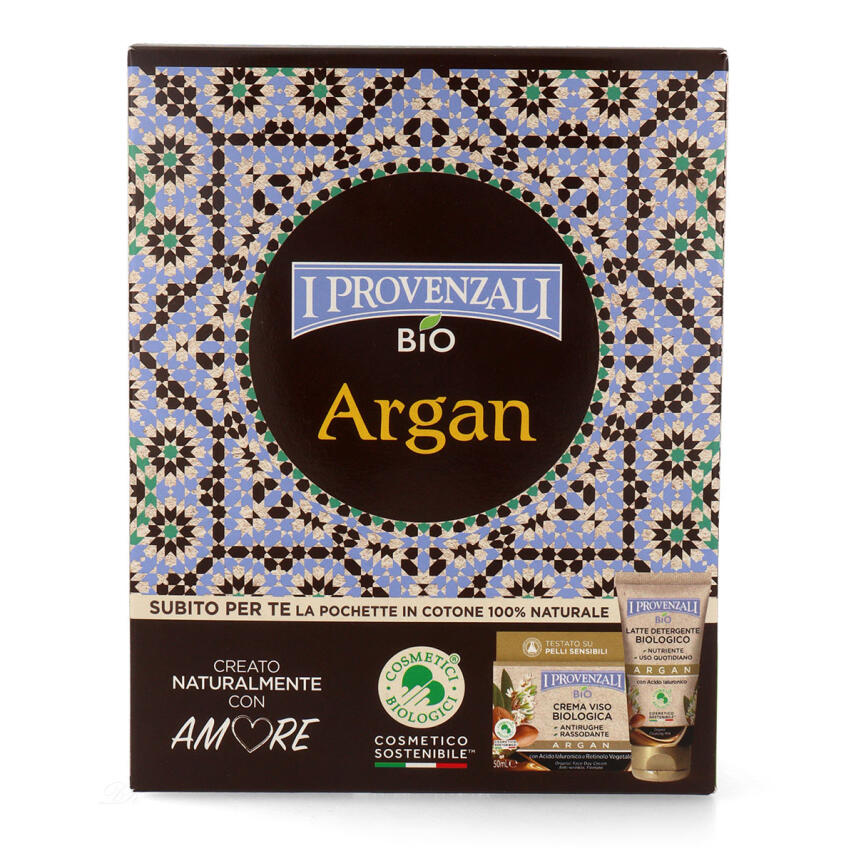 I Provenzali Geschenkset Bio Gesichtscreme Argan 50 ml &amp; Reinigungsmilch 75 ml