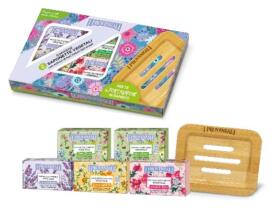 I Provenzali Geschenkset mit 5 Bio-Seifen und Seifenschales aus Bambus