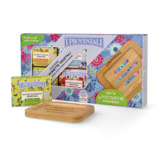 I Provenzali Geschenkset mit 5 Bio-Seifen und Seifenschale aus Bambus