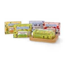 I Provenzali Geschenkset mit 5 Bio-Seifen und Seifenschale aus Bambus