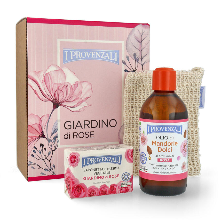I Provenzali Geschenkset mit S&uuml;&szlig;mandel&ouml;l 200 ml, Seife 100 g &amp; Seifens&auml;ckchen