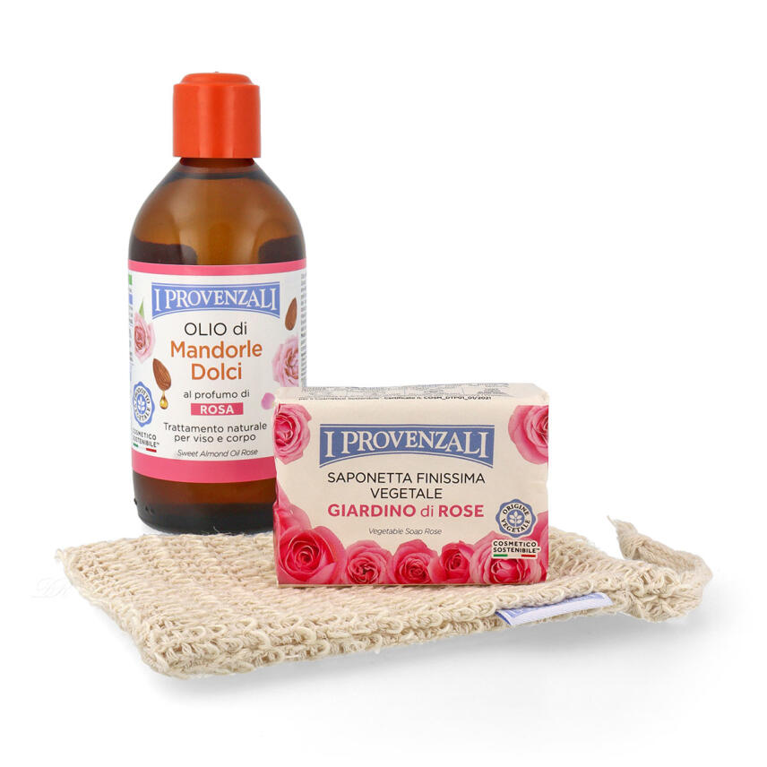 I Provenzali Geschenkset mit S&uuml;&szlig;mandel&ouml;l 200 ml, Seife 100 g &amp; Seifens&auml;ckchen