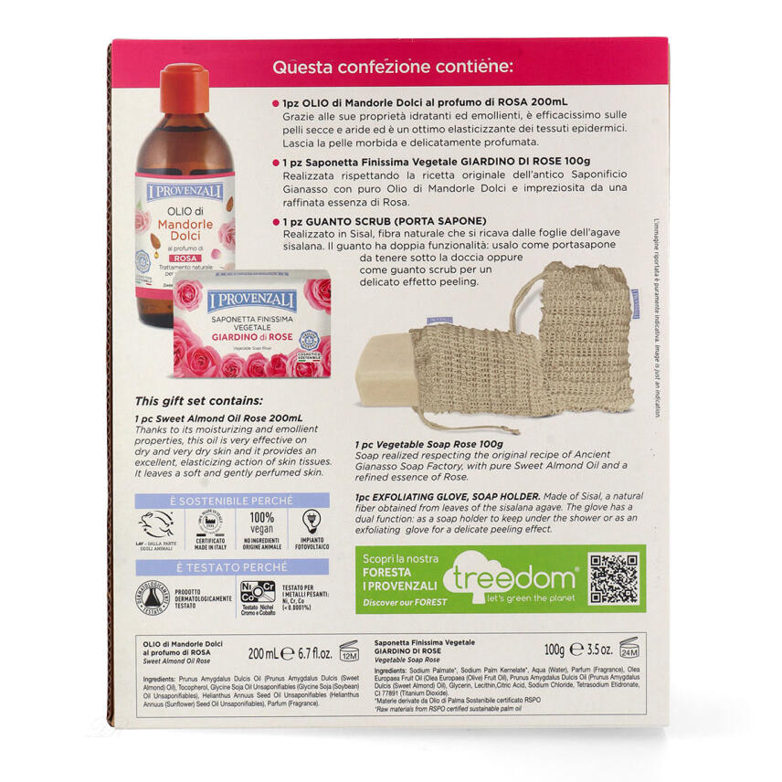 I Provenzali Geschenkset mit S&uuml;&szlig;mandel&ouml;l 200 ml, Seife 100 g &amp; Seifens&auml;ckchen