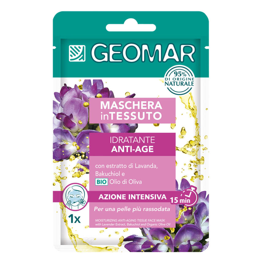 GEOMAR Anti Age Textil Gesichtsmaske mit Lavendel und Bakuchiol