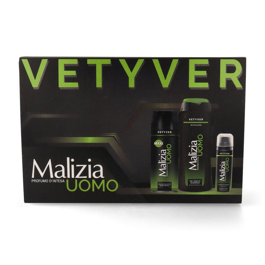 Malizia Uomo Vetyver Geschenkset mit Deodorant, Duschgel &amp; Rasierschaum