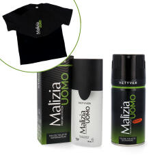 Malizia Uomo Vetyver EdT Parfum 50 ml, Deo 150 ml &amp; Vetyver T-Shirt
