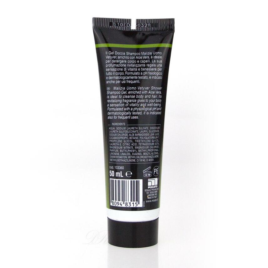 Malizia UOMO Vetyver Shower Gel &amp; Shampoo Revitalizing 2in1 Mini 50 ml