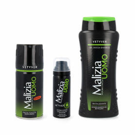 Malizia UOMO Vetyver Travel Trio Deodorant 150 ml, Shower Gel 250 ml & Shaving Foam 50 ml