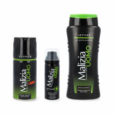 Malizia UOMO Vetyver Travel Trio Deodorant 150 ml, Shower Gel 250 ml &amp; Shaving Foam 50 ml