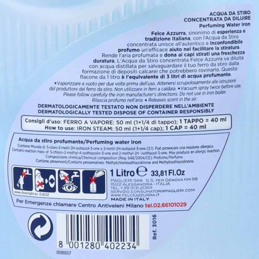 PAGLIERI Felce Azzurra Acqua da stiro 1,0 Lit B&uuml;gelwasser