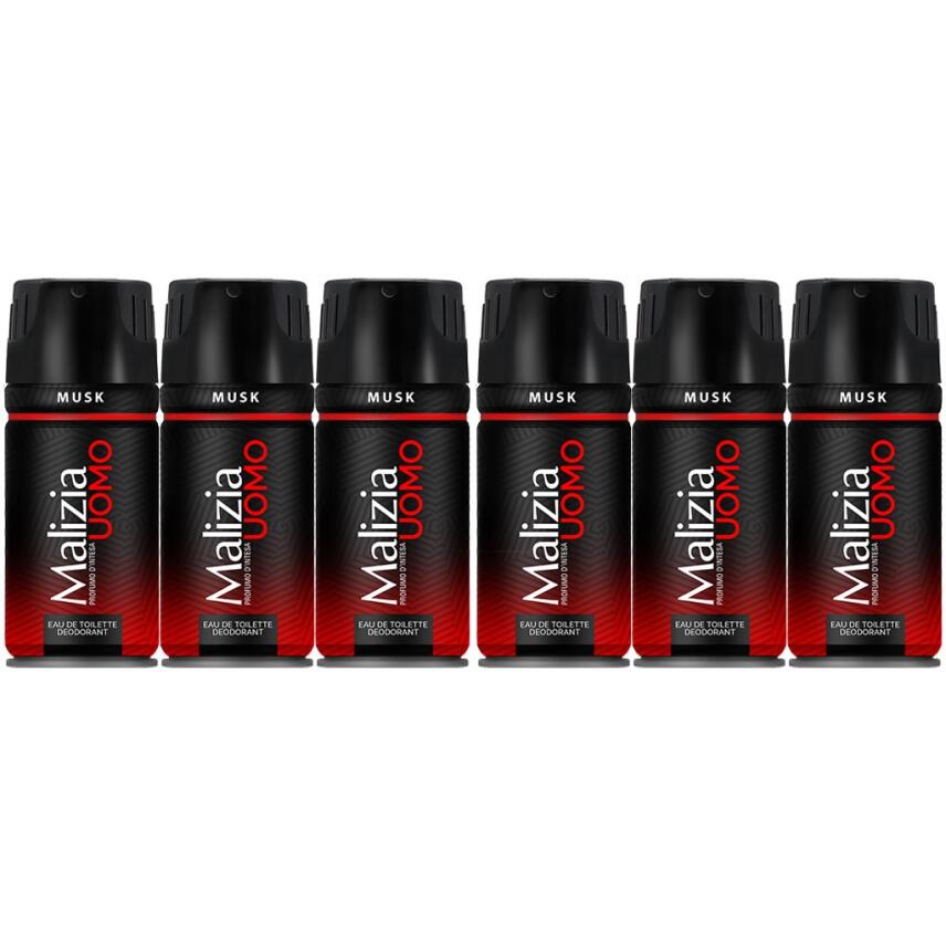 Malizia Uomo Musk Eau de Toilette Deodorant 6 x 150 ml