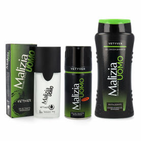 Malizia UOMO Vetyver Set Deodorant 150 ml, Shower Gel 250 ml & Eau de Toilette 50 ml 