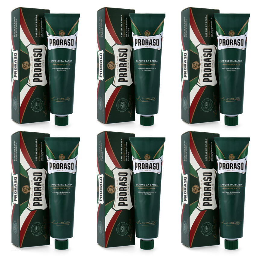 PRORASO Rasierseife Tube Eukalyptus&ouml;l und Menthol 6x 150ml