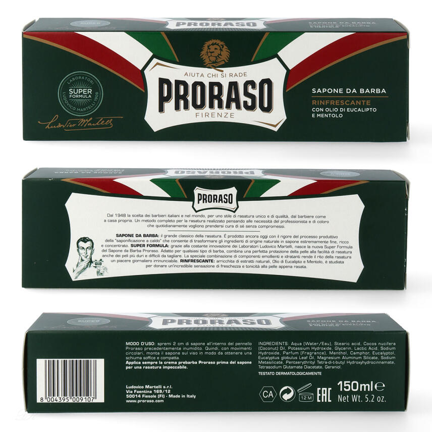 PRORASO Rasierseife Tube Eukalyptus&ouml;l und Menthol 6x 150ml
