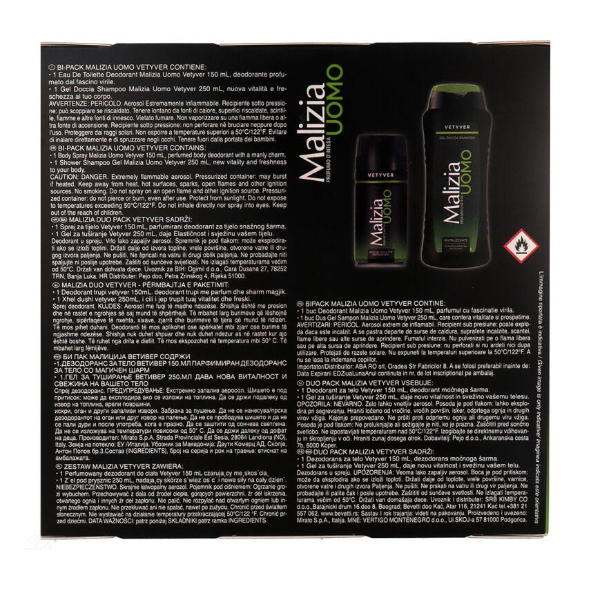 Malizia Uomo Vetyver Deodorant 150 ml &amp; Duschgel 250 ml Bi-Pack
