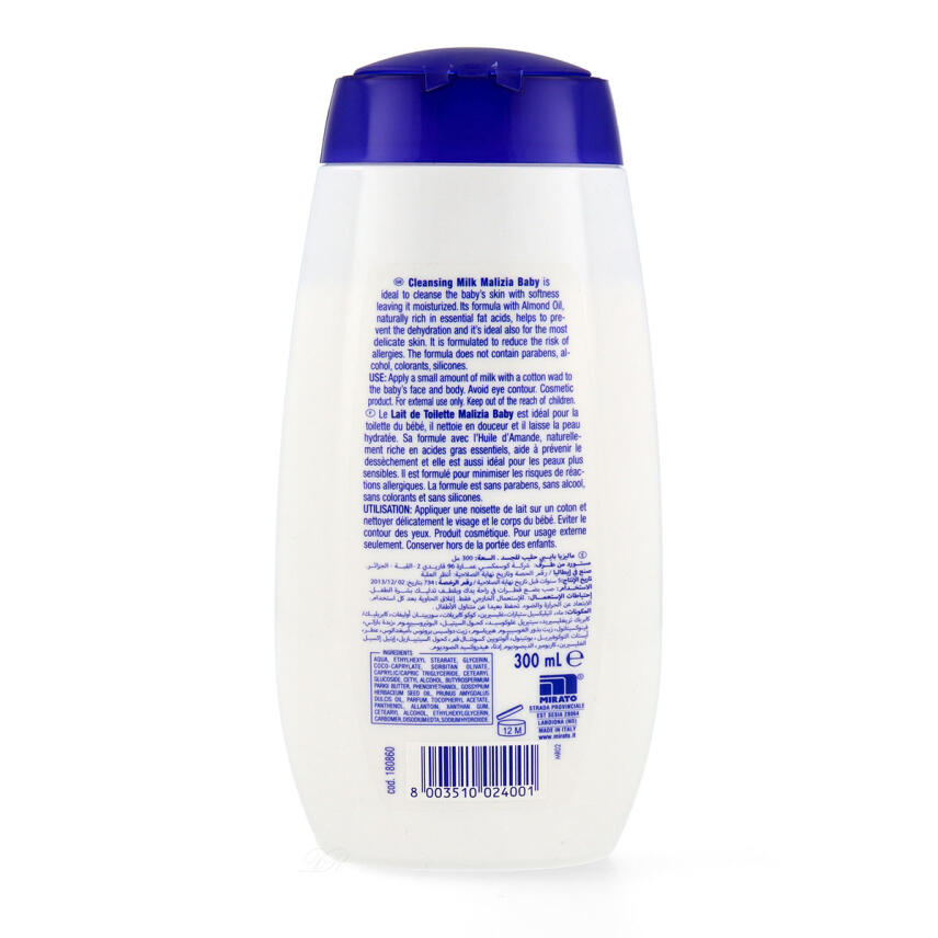 Malizia Baby Reinigungsmilch 300 ml ohne Parabene f&uuml;r empfindliche Babyhaut